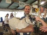 Steve showing off to Chris that he can pick up heavy goats.  Incedently this is why chiropractors are so abuntant at fairs.